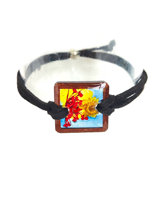 Wildflowers + Wood - Square Leather Bracelet