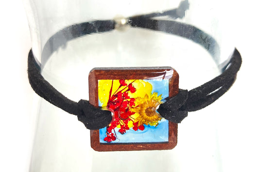 Wildflowers + Wood - Square Leather Bracelet