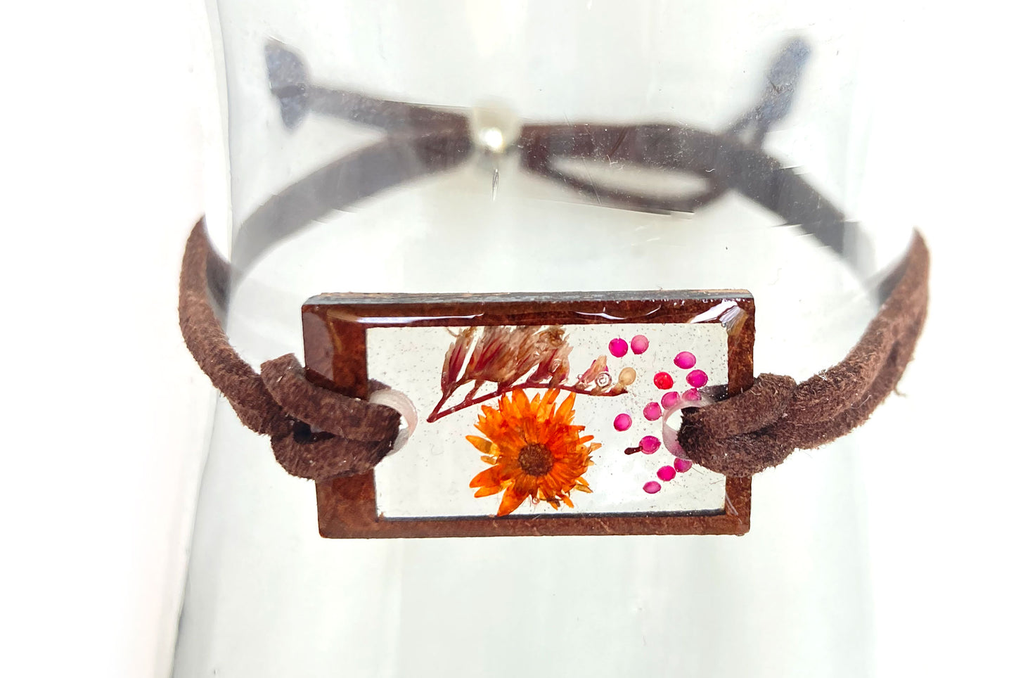 Wildflowers + Wood - Rectangle Leather Bracelet