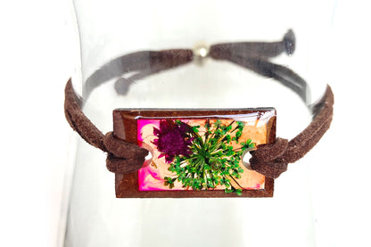 Wildflowers + Wood - Rectangle Leather Bracelet