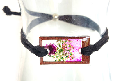 Wildflowers + Wood - Rectangle Leather Bracelet