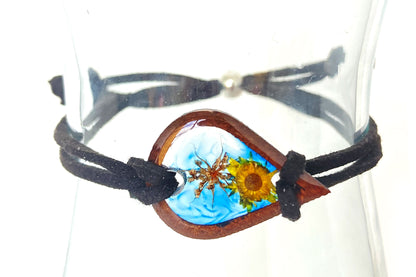 Wildflowers + Wood -Teardrop Leather Bracelet