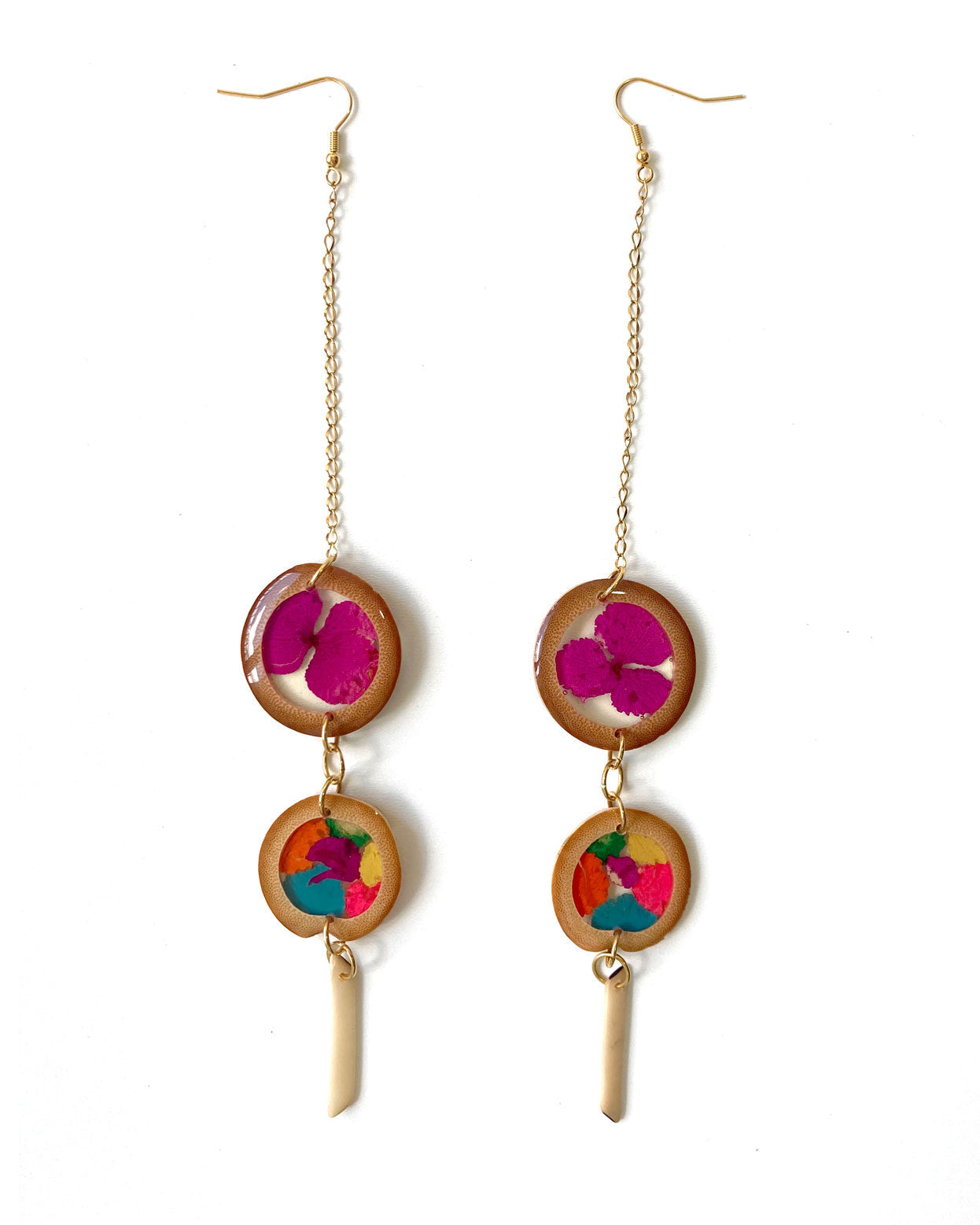 Nuts About A Rainbow - Bamboo + Hydrangea + Tagua - Earrings