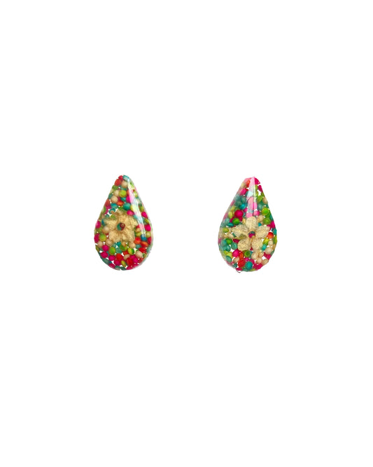 Amaranth Grain + Elderberry Flower - Teardrop Earring Studs