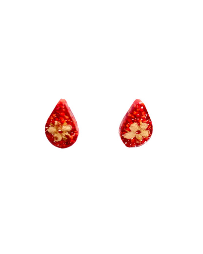 Amaranth Grain + Elderberry Flower - Teardrop Earring Studs