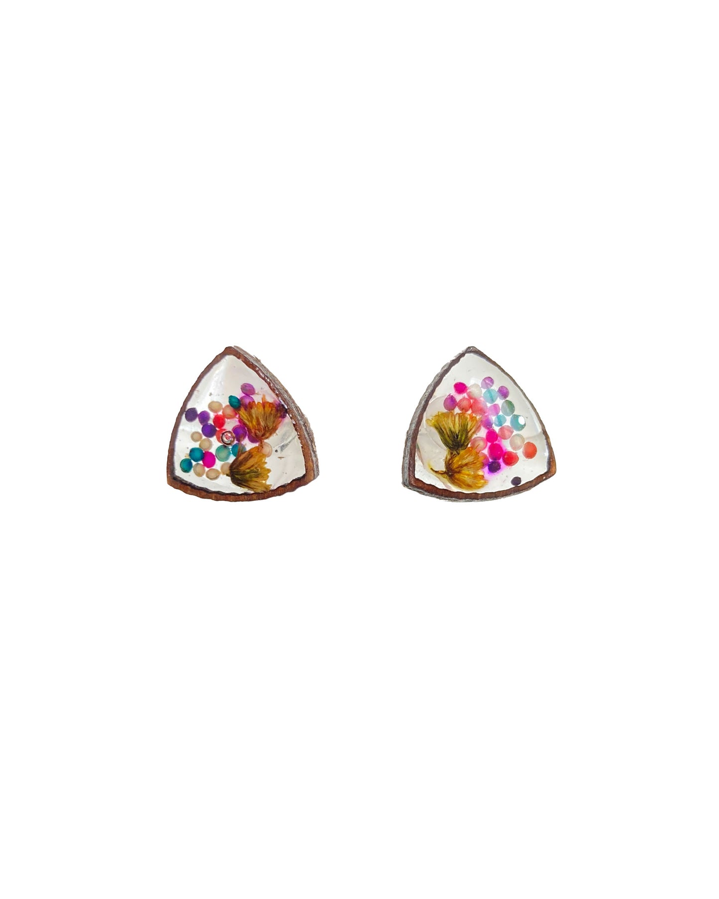 Wildflower + Amaranth Grain + Wood - Triangle Earring Studs