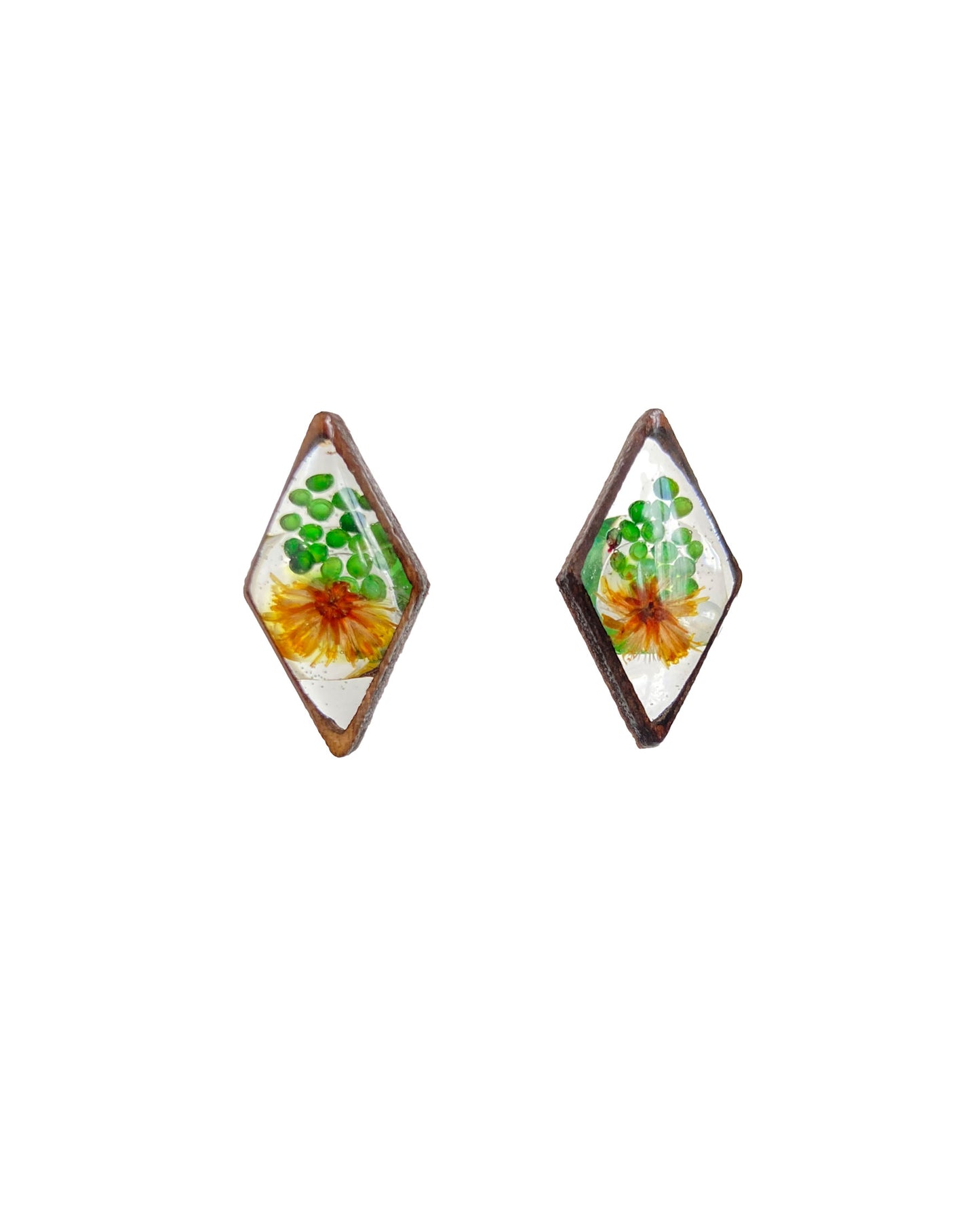 Wildflower + Amaranth Grain + Wood - Diamond Earring Studs