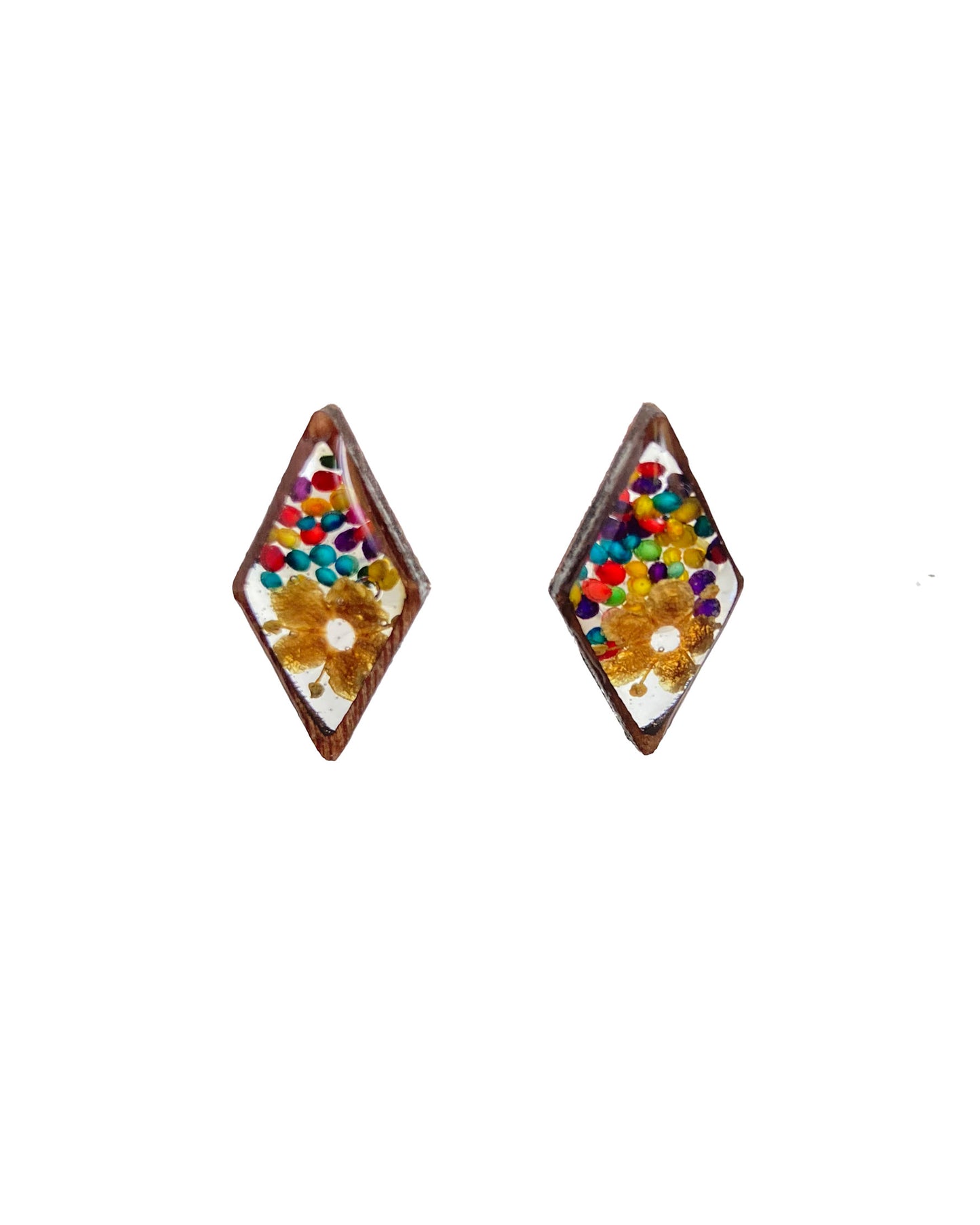 Wildflower + Amaranth Grain + Wood - Diamond Earring Studs