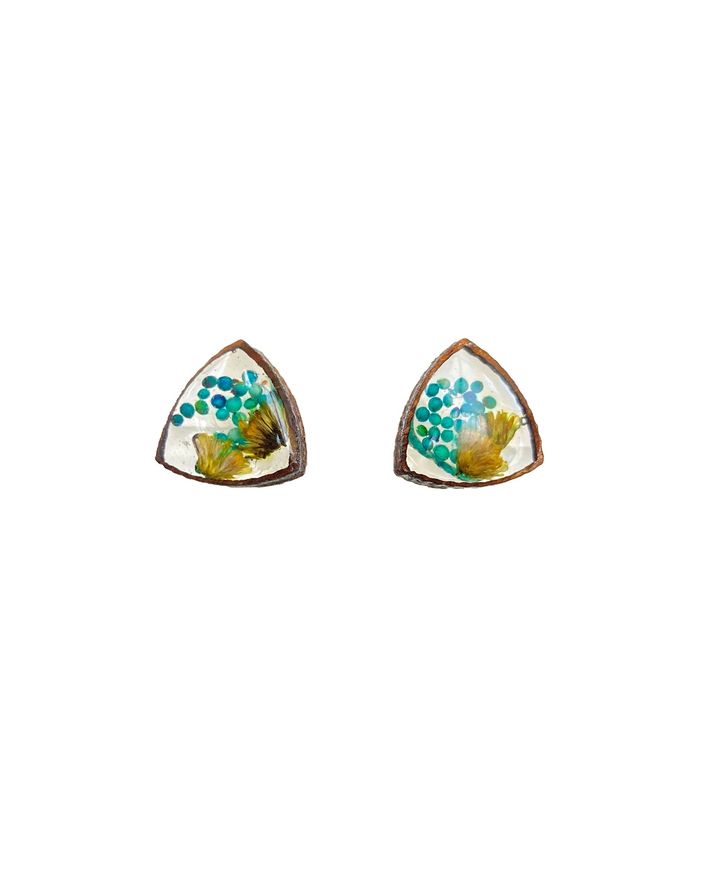 Wildflower + Amaranth Grain + Wood - Triangle Earring Studs