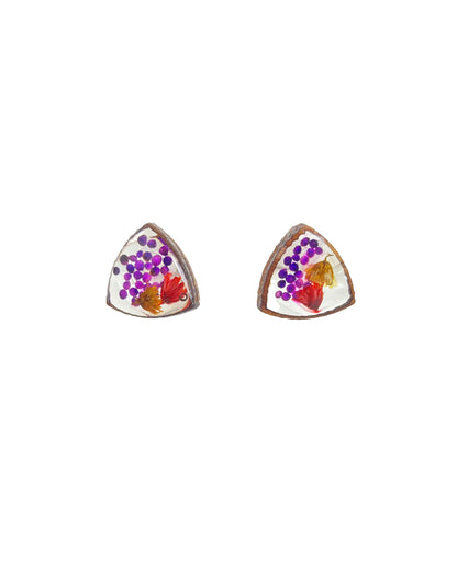 Wildflower + Amaranth Grain + Wood - Triangle Earring Studs